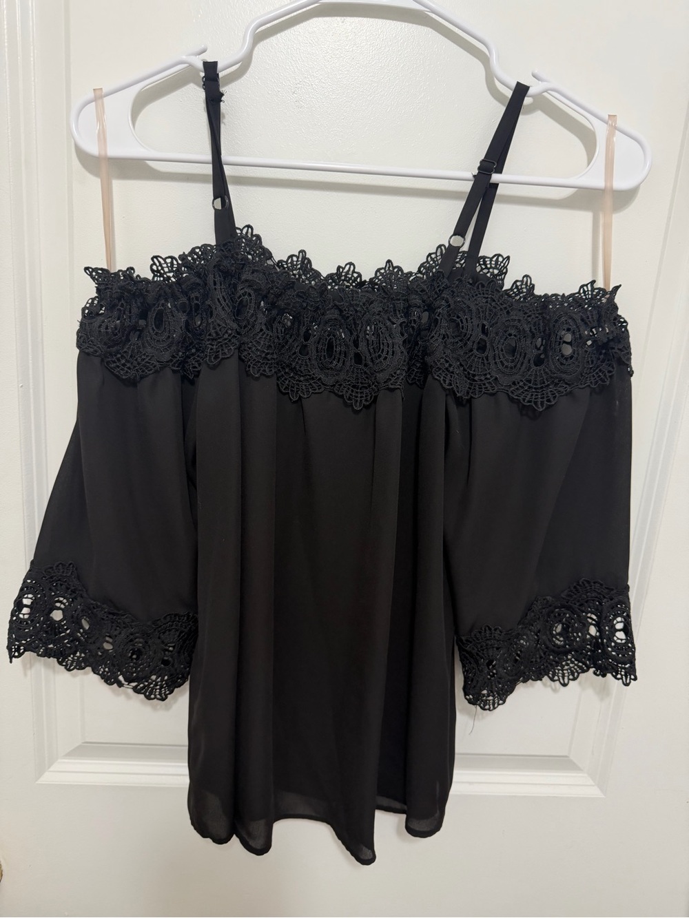 by & by Black Off-Shoulder Lace-Trim Blouse